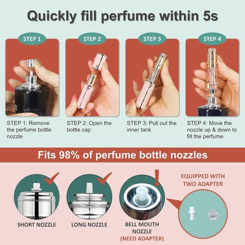 MQAT Store Refillable Portable Perfume Bottles, Travel Atomizer Refillable Sprayer, 5ml (Shining Silver)