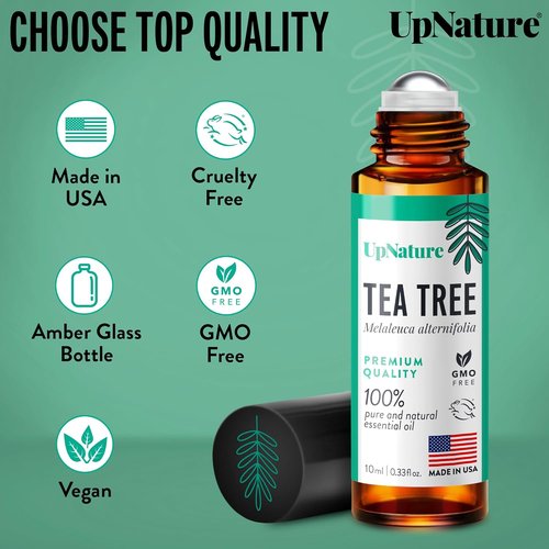 UpNature Tea Tree Essential Oil Roll-On - 100% Natural Skin Treatment for Clear Complexion