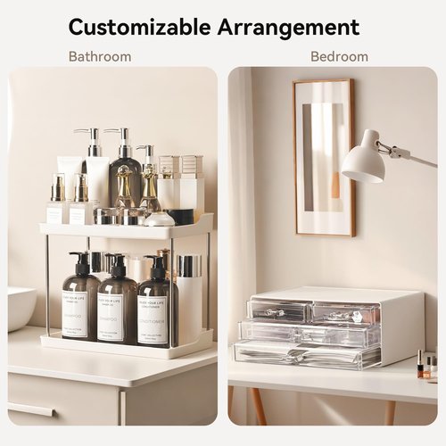 Bathroom Organizers and Storage, 5-Tier 4-Drawer Makeup Organizer Countertop, Multi-Purpose Large Makeup Vanity Organizer, Hair Product, Perfume & Skincare Storage, White