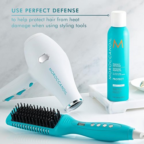 Moroccanoil Smooth Style Heated Brush & Perfect Defense Spray Bundle - Ultimate Hair Care Set