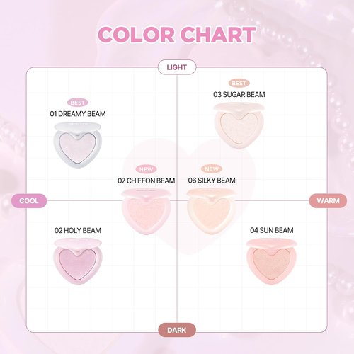 Lilybyred Luv Beam Glow Veil - Korean Heart-Shaped Highlighter for Radiant Glow, Silky & Buildable, 0.11 oz (03 Sugar Beam)