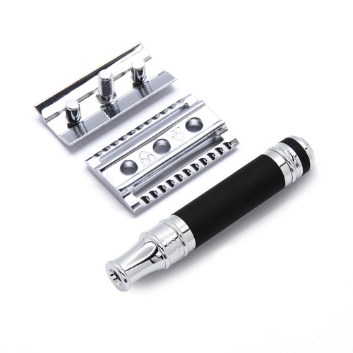 Edwin Jagger DES86RCBLAMZ Short Handled Classic Double Edge Manual Eco-Friendly and Reusable Safety Razor for Men and Women for Shaving Cream or Soap Fits All DE Razor Blades (Black Rubber Coated)