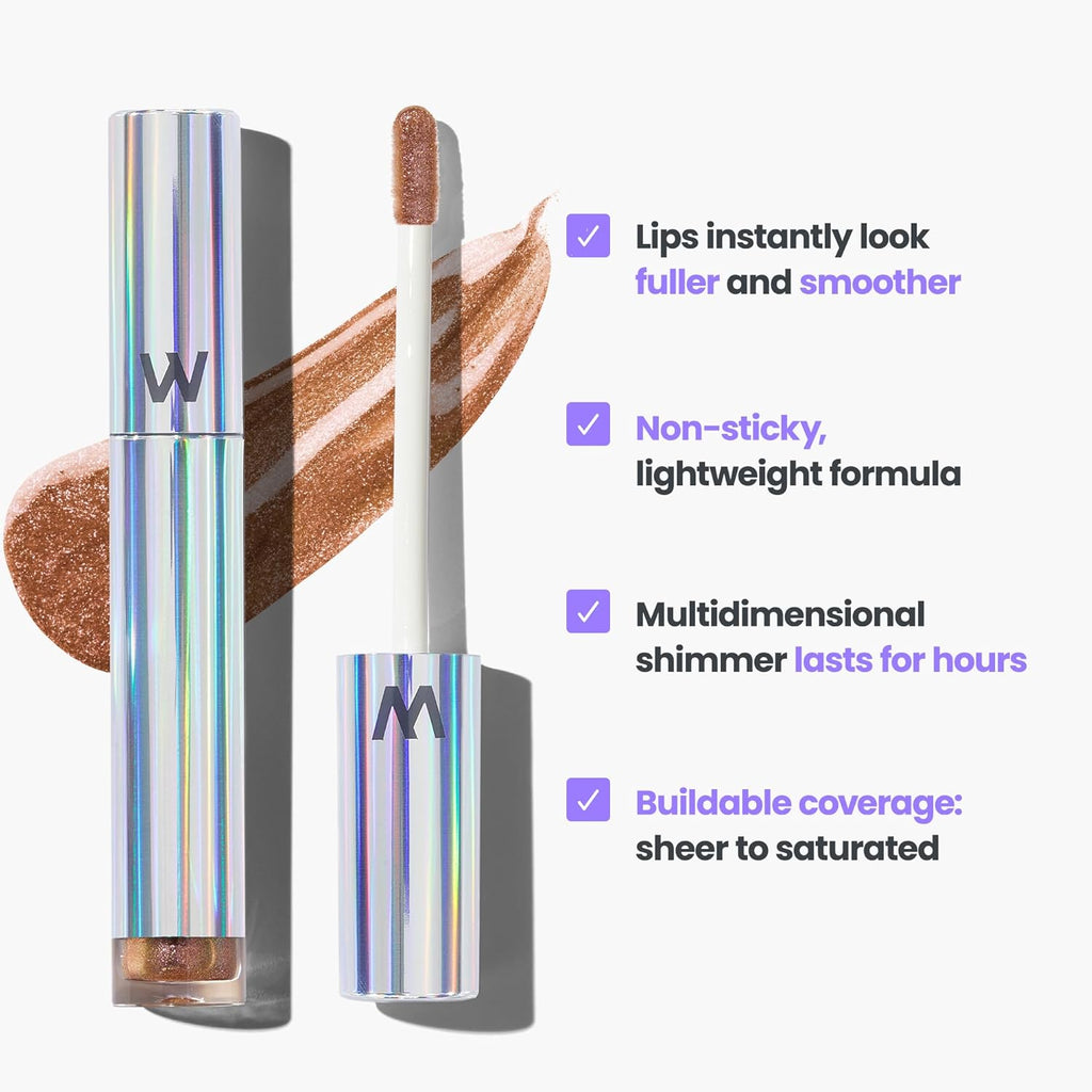Wonderskin Lip Gloss - Gold Glitter Blading Top Gloss for Hydrating High Shine Finish