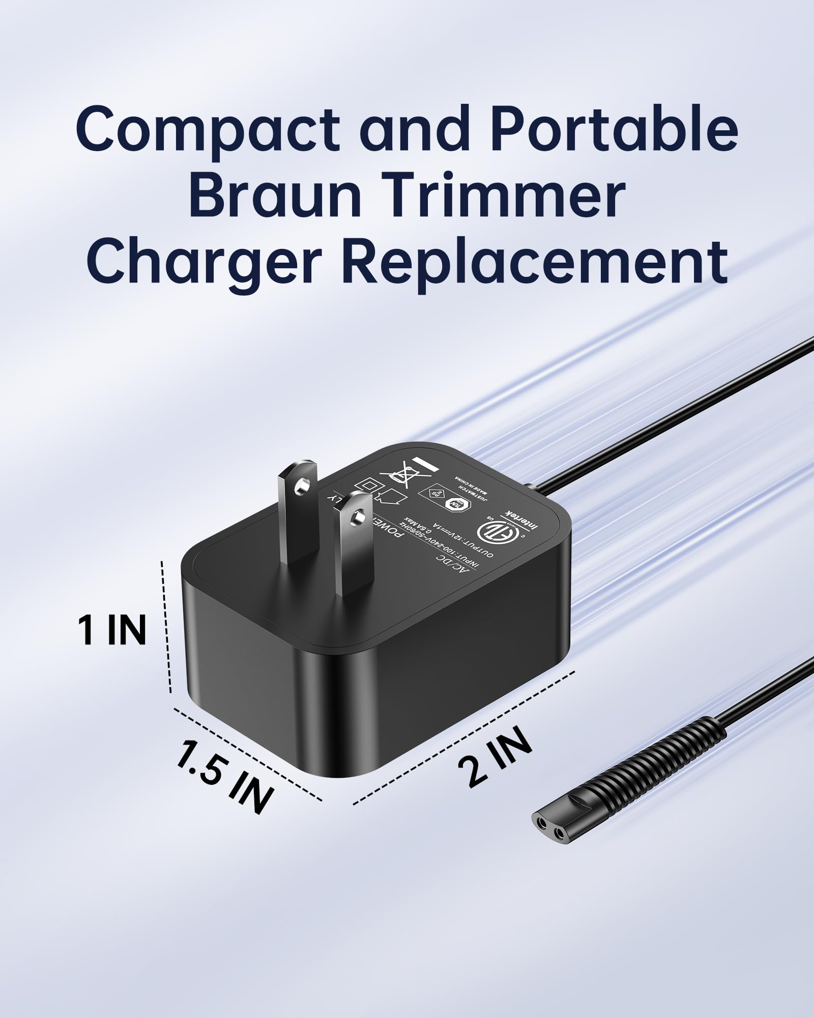 WUKUR 12V Charger Compatible with Braun Shaver Series 3/7/5/1/9, Charging Cord for Braun Electric Razor Shaver Trimmer 3040s, 310s, 340S, 5190cc, 5040s, 740S, 7865, 9290cc, 9095cc Replacement Adapter