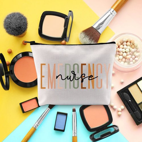 BLUPARK Emergency Nurse Makeup Bag ED ER Nurse Gift Emergency Room Gift New Nurse Gift Nursing Graduate Gifts Future Nurse gift, Off White(Emergency Nurse)