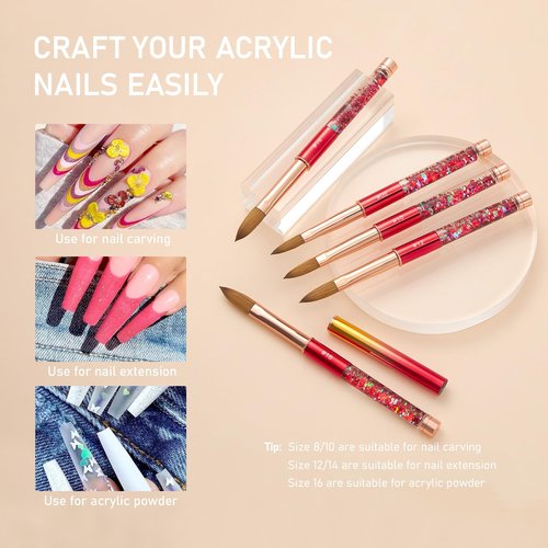 Acrylic Nail Brush Size 12, 100% Real Kolinsky Nail Brush for Acrylic Powder Application, Handmade Women Manicure Nail Extension Tool for Professional DIY Home Salon and Beginner