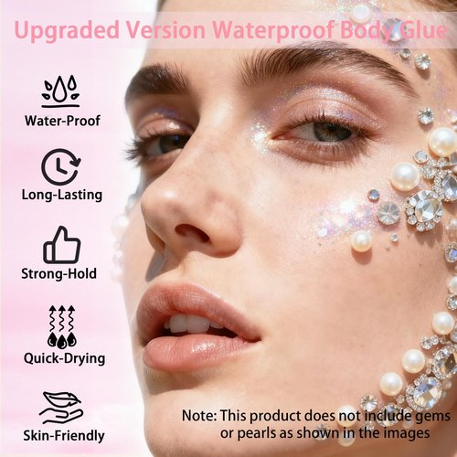 Face Makeup Glue for Rhinestones, 2pcs Waterproof Glitter Glue Long Lasting with Remover Brush, Strong Adhesion Designed for Eye Jewels Face Gems Body Glitter Makeup