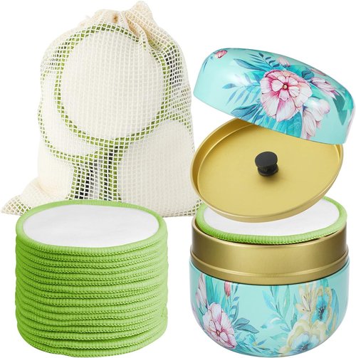 Skiennix Reusable Makeup Remover Pads - 100% Organic Cotton, Eco-Friendly & Washable | 16 Pack with Storage Box
