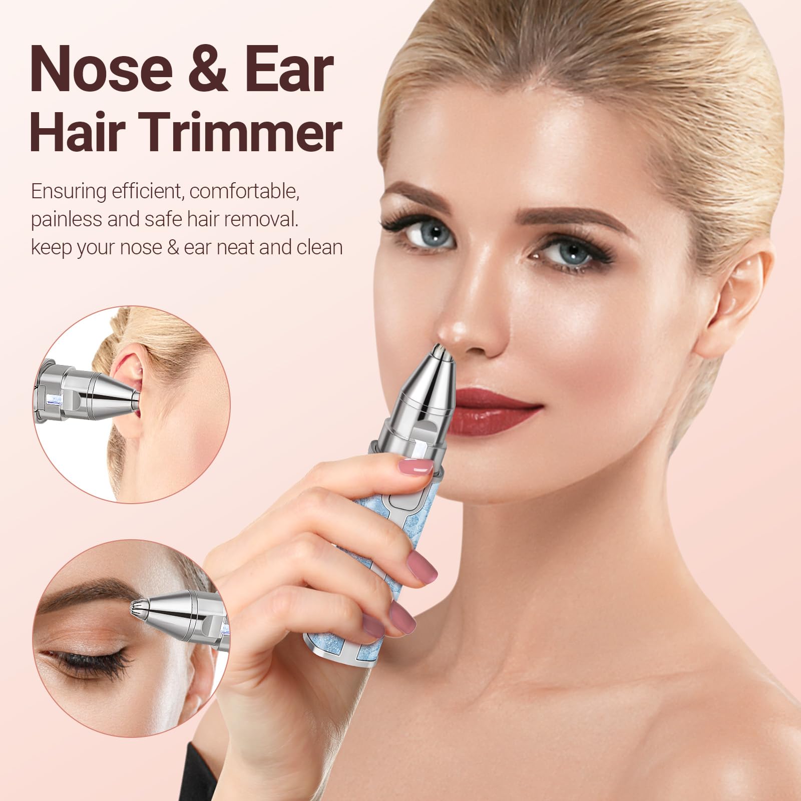 YLYYCC Facial Hair Removal for Women: 2-in-1 Rechargeable Nose Hair & Eyebrow Trimmer, Face Shaver with Built-in LED Light for Removing Chin, Upper and Lower Lip Area Peach Fuzz