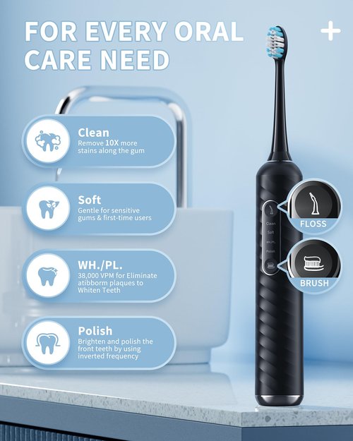 Electric Toothbrush with Water Flosser – 2-in-1 Teeth Cleaning Kit, Electric Toothbrush and flosser Combo,Toothbrush with 3 Cleaning Modes, Portable Water flosser Design for Home & Travel (Black)