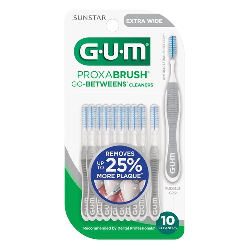 GUM Proxabrush Go-Betweens - Extra Wide - Interdental Brushes - Soft Bristled Dental Picks for Plaque Removal Health - Safe for Braces & Dental Devices, 10 Count(Pack of 4)