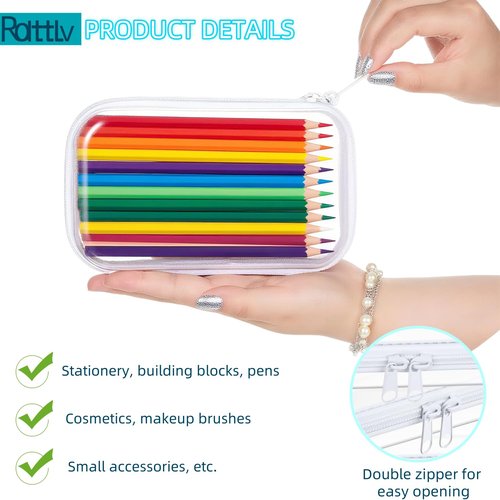 Rdttlv Thickened Clear Hard Shell Zipper Case,Professional-Grade Plastic Clear Zipper Pencil Case, Toiletry Pouch, Travel Organizer, Cosmetic Bag, Toy Storage Bins (2PCS-M)