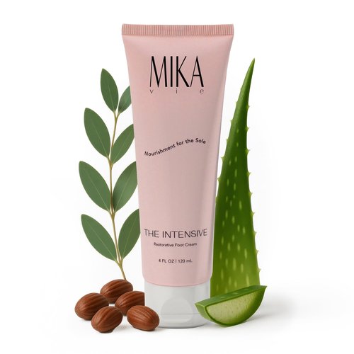 Mika Vie Foot Cream for Dry Cracked Heels and Feet - 4fl oz Urea Foot Cream for Women W/Vitamin E, Shea & Cocoa Butter - Naturally Scented Cracked Heel Treatment & Moisturizer - Non-Greasy