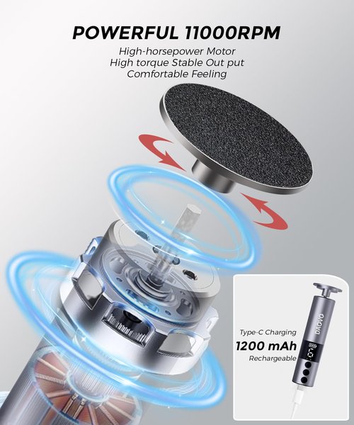 DAQVQ Electric Foot Callus Remover, 2-in-1 Cordless Pedicure Tools for Feet and Nail File with 80PCS Sandpaper Discs(3 Sizes), Aluminum Body with Adjustable Speed for Dead Skin, Cracked Heels & Home