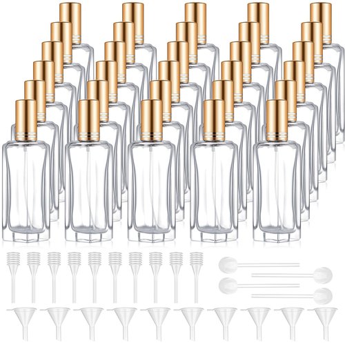 Domensi 30 Pcs 10/20/30 ml Perfume Travel Refillable Bottles Glass Spray Bottle Perfume Atomizer for Cologne Dispenser Leak-proof Fragrance Bottles Atomizer Pump Bottle Kit (Gold)