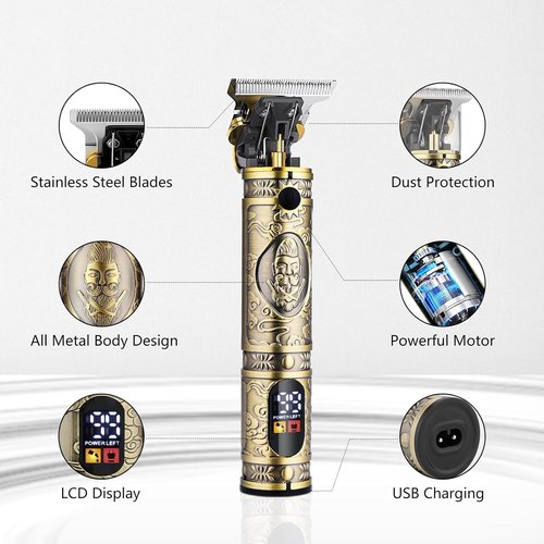 Soonsell Men's Professional Hair Clippers & Trimmer Set - T-Blade, Nose Trimmer, Foil Shaver, LCD Display | Bronze