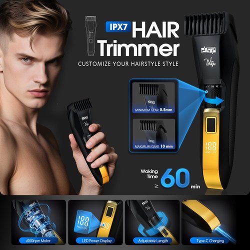 DSP 4-in-1 Men's Grooming Kit, Manscape Adjustable Beard Trimmer, Body Trimmer, Nose Hair Trimmer & Foil Shaver, IPX7 Waterproof, LED Display, Cordless for Face & Body, for Home, Gift for Men