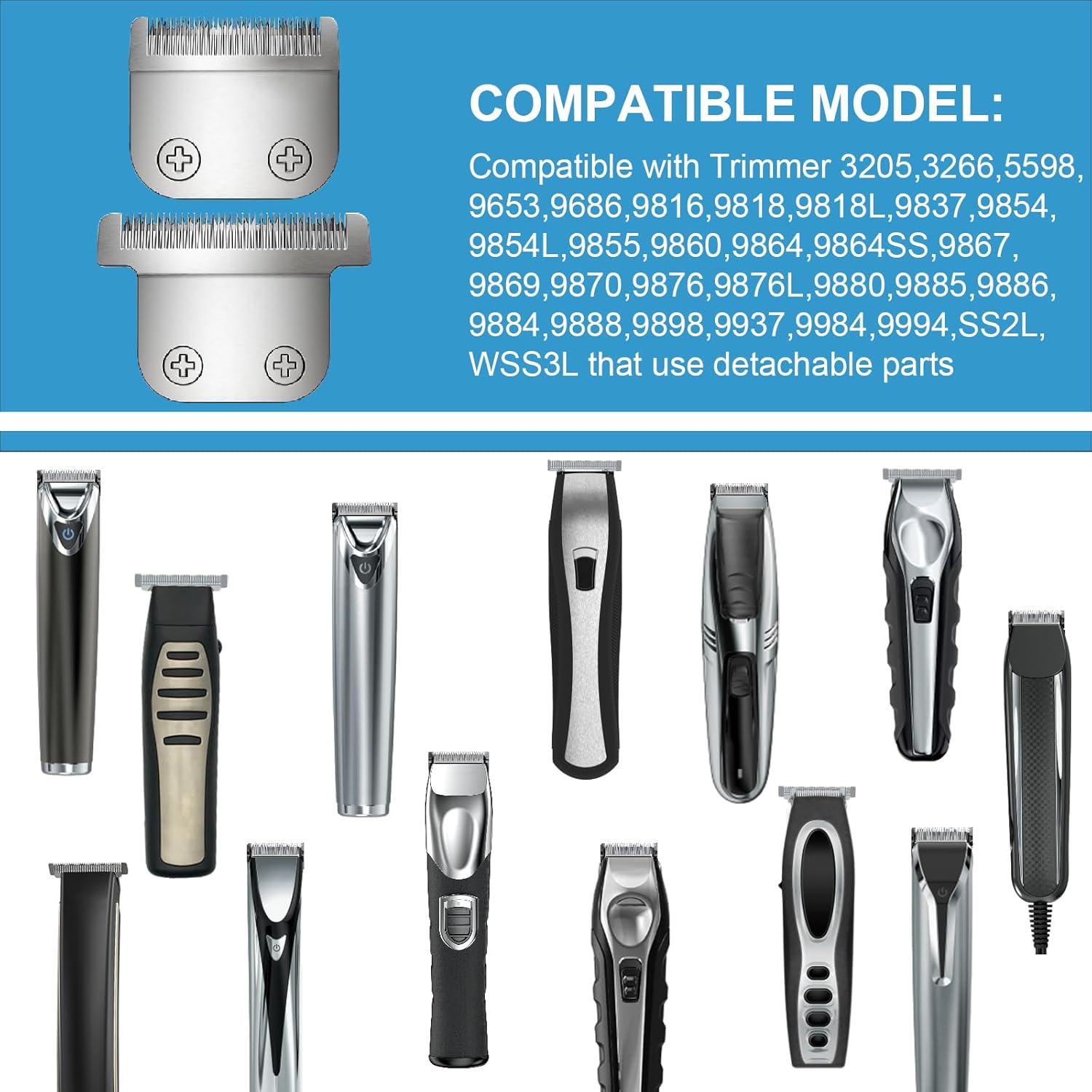 WHAL Stainless Steel Replacement Detachable Blade Set - Compatible with Lithium Ion Trimmer | 30MM & 40MM 2-Pack