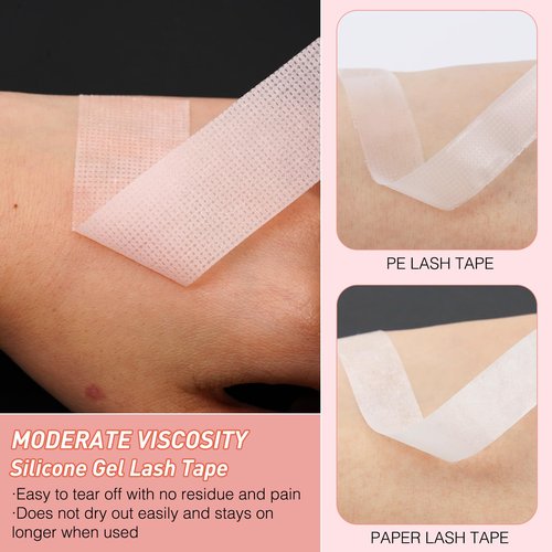 Lash Tape for Eyelash Extensions - Silicone Gel Eyelash Tape for Sensitive Skin Pain Free Removal Breathable Micro Eyelash Extension Supplies Colorful（1in x 4yd，Black/White/Pink/Purple/Blue）