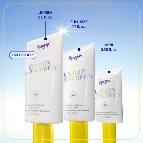 Supergoop! Unseen Sunscreen - SPF 50 - Clear & Invisible Face Sunscreen + Broad Spectrum + Makeup-Gripping Primer - Weightless, Scentless, Oil Free - For All Skin Types & Tones - 1.7 fl oz
