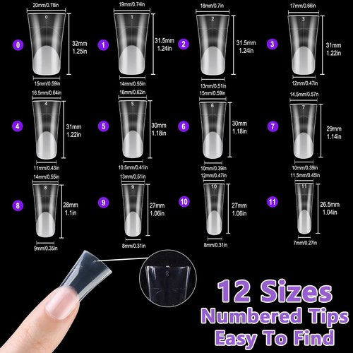Laza 120pcs Medium Length Duck Nail Tips with Auxiliary Lines 12 Sizes Box-packed Clear Duck Nails Full Cover Wide Nail Tips French False Nail Tips for Acrylic Nails Extension Tips