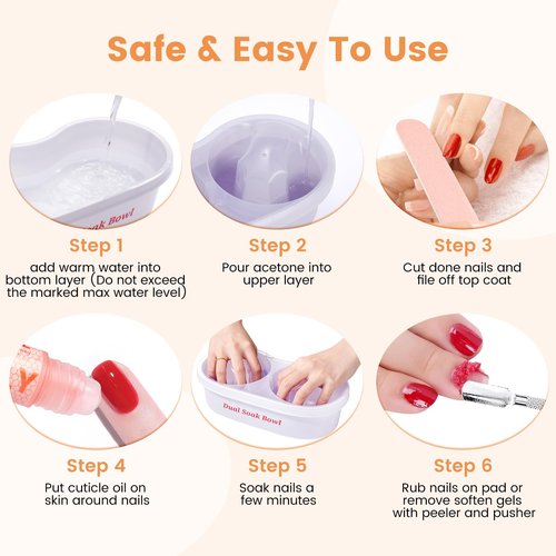 Dual Nail Soaking Bowl Acetone Proof: Nail Polish Acrylic Nail Remover Soak Off Bowl- Dip Powder Remover Manicure Bowl for Salon Home Use (D1-White)