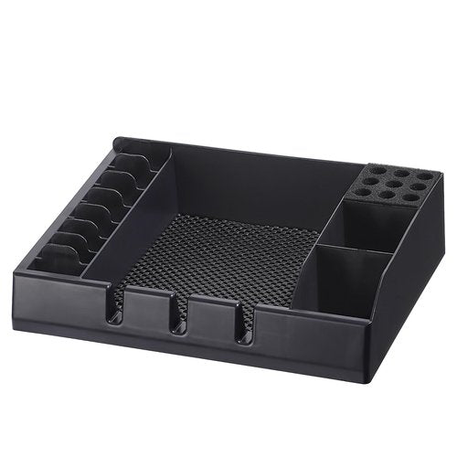 Barber Station Organizer Tray, Barber Clipper Organizer for Trimmers, Razors, Scissors, Combs & Brushes, Multi-Compartments Barbershop Salon Countertop Tray for Hairdressing Tool, Non-slip Mat