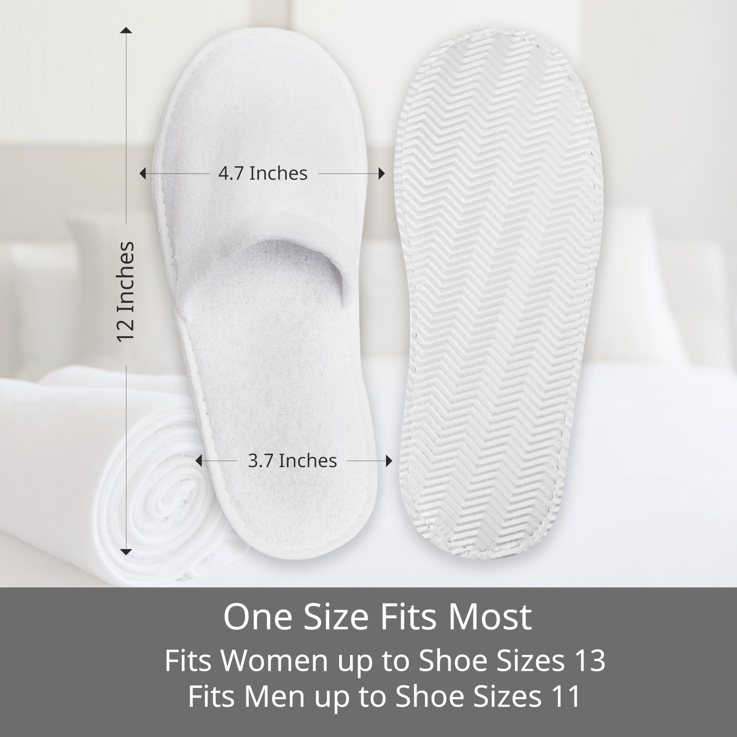 Winterlace Hotel Spa Slippers 48 Pairs Bulk Disposable Non Slip Travel Closed Toe Guest Unisex (White, US Footwear Size System, Adult, Women, Alpha, Medium, Large)
