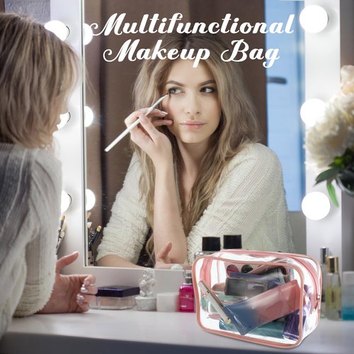Reginary 25 Pcs Clear Makeup Bags Bulk Cosmetic Bags with Zipper Travel Toiletry Bags Waterproof Portable Transparent Zippered Pouches for Women Men Travel Bathroom Business (Bright Color)