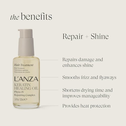 L'ANZA Keratin Healing Oil Treatment - Repair Dry, Damaged Hair & Split Ends | Color Safe, Anti-Frizz, UV Protection