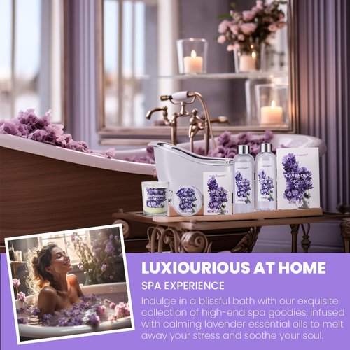 Gift Set for Women Body & Earth Gifts Set Lavender Gift Baskets For Women Bath Sets with Bubble Bath Body Lotion Scented Candle Mother‘s Day Gifts for mom