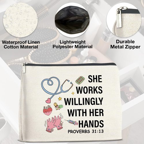UPNEGE Nurse Makeup Bag Gifts for Women, RN Nurse Practitioner Nursing Assistant Christian Gifts Proverbs 31:13 Cosmetic Bag Zipper Pouch
