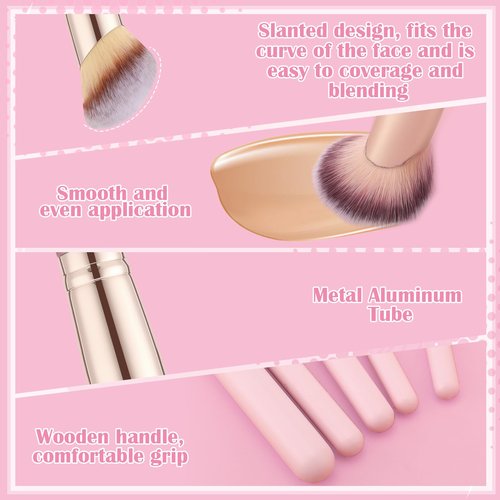 5Pcs Angled Foundation Brush Concealer Brush Multifunction Makeup Brushes Set Angled Contour Brush 170S,270S,370S for Concealer,Foundation,Powder,Eyeshadow,Contour