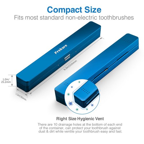 Frekare Toothbrush Travel Case Aluminum, Manual Tooth Brush Holder for Traveling, Portable Toothbrush Container for Bathroom, Camping, Business Trip, School (Blue)