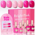 Double Rhythm Gel Polish Set - 6 Pcs 15 ML Soak Off Nail Art Kit | Bright Neon Light Pink & Purple
