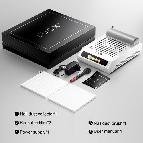 L'UGX Rechargeable Nail Dust Collector, Professional Brushless Turbo Dust Collector Nail Tech, Powerful Dust Suction Machine Manicure Pedicure Tool for Acrylic Nail Polishing, Low Noise, 2Pcs Filters