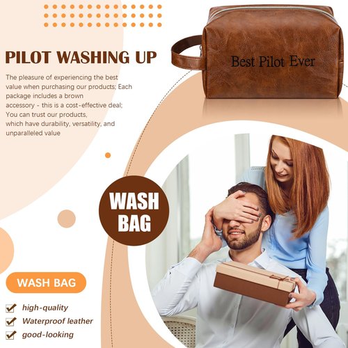 Abbylike Pilot Gifts for Men Toiletry Bag Airplane Gifts for Pilots, 8.66 x 4.72 x 4.72 Inches PU Leather, Suit Grooming, Bathroom & Gym Trip Toiletry Case