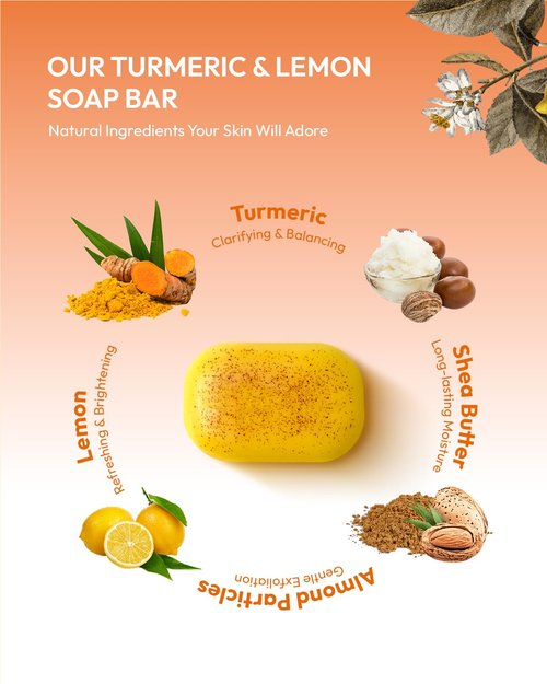 KlearBloom Lemon Turmeric Kojic Acid Soap – Exfoliating Soap with Almond Particles for Dark Spots, Vitamin C and Extra Shea Butter, Gentle Brightening & Moisturizing for Face and Body – 105g x 2 Bars
