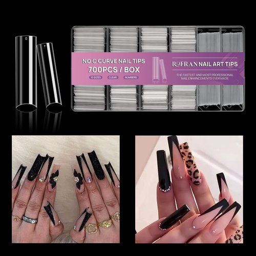 700pcs Square Nail Tips No C Curve Clear Straight Nail Extension Acrylic Nails Tip For Nail Salons With Box