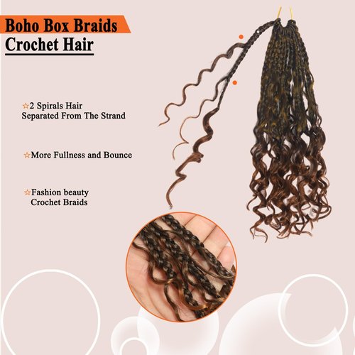 Flagship 9 Packs Goddess Box Braids, 14 Inch Ombre Pre-looped Crochet Braids with Curly Ends, Bohemian Curly Hippie Box Braids - T30