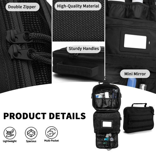 SMONT Toiletry Bag for Men Travel Toiletry Organizer Dopp Kit Travel Organizer Toiletries Bag Shaving Hygiene Bag Bathroom Hanging Men's Toiletry Bag for Short Trips Black