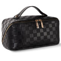 Abiudeng Travel Makeup Bag,Large Capacity Toiletry Bag Cosmetic Bags for Travel Essentials,Waterproof Portable Pouch Open Flat Makeup bag Organizer with Divider and Handle(Checkered-Black)