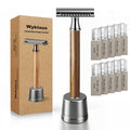 Double Edge Safety Razor: Premium Metal Single Blade Face Razor for Men & Women, Eco-Friendly Bamboo Handle & 10 Double Edge Blades Upgraded