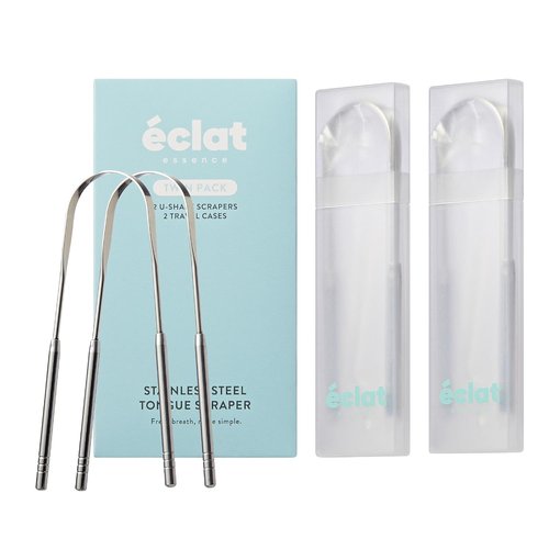 Éclat Stainless Steel Tongue Scraper - Travel Case Included | Flexible & Durable Oral Hygiene Tool (Twin U Shape x2)