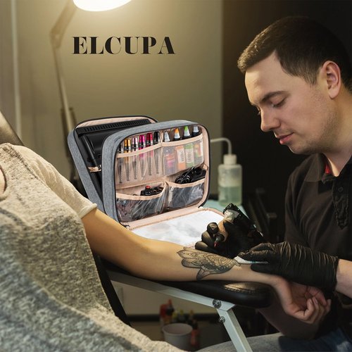 ELCUPA Tattoo Carrying Case-Tattoo Supplies Organizer-Tattoo Kit Case -Tattoo Supplies Carrying Bag for Tattoo Stencil Printer, Tattoo Ink, Tattoo Equipment, Tatoo Pens Black (BAG ONLY)