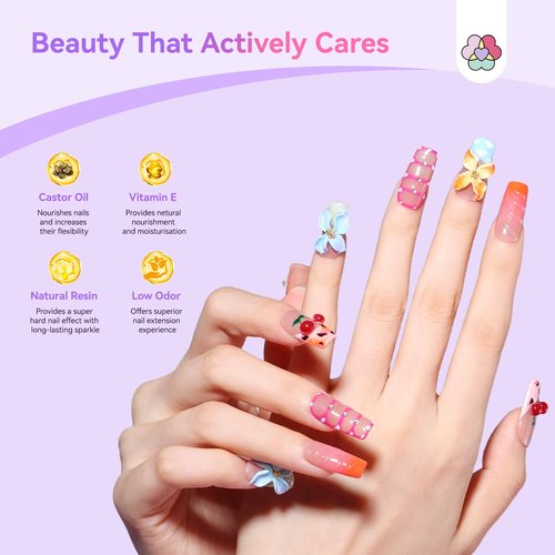 SAVILAND Hema-Free Poly Extension Gel Nail Kit: 15 Colors Poly Gel kit for 4 Weeks Lasting, Natural-Looking Poly Gel Clear White Pink Nude with Slip Solution U V Lamp Suitable for All Seasons Art DIY