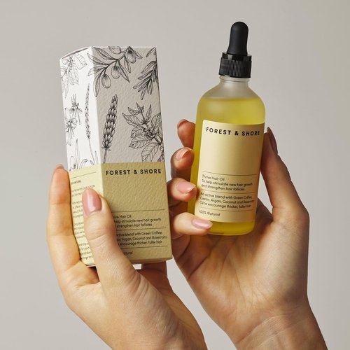 Forest & Shore Hair Growth Oil - 100% Natural Serum with Caffeine, Biotin & Argan for Damaged Hair