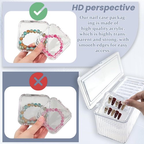 Press on nail storage 12 PCS Acrylic Nail Storage Box - Portable Versatile Organizer for Press - On Nails, Jewelry and More with 60 Pcs Adhesive Double Sided Tape