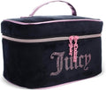 Juicy Couture Makeup Bag - Black & Pink Velour Cosmetics Organizer with Rhinestones | Travel Essentials