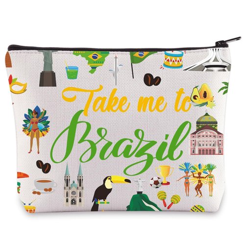 LEVLO Brazil Culture Travel Cosmetic Bag Brazil World Cup Souvenir Gift Take Me To Brazil Zipper Pouch Bag For Traveler (Take Me To Brazil)